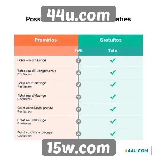 Comparação de recursos premium e gratuitos no site
